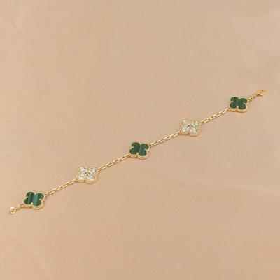 CLOVER  5 MOTIF MALACHITE DIAMOND BRACELET