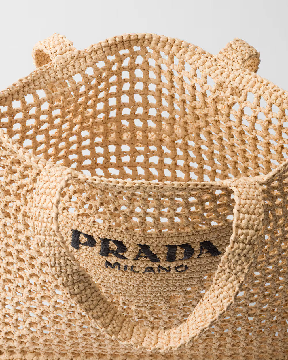 Crochet Tote Bag – raffia-effect yarn Crochet workmanship Embroidered lettering logo on the front – LUX VERSE Luxury Designer Fashion Outlet