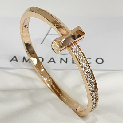 WIDE DIAMONDS HINGED BANGLE ROSE GOLD - LUX VERSE - Luxury designer fashion outlet