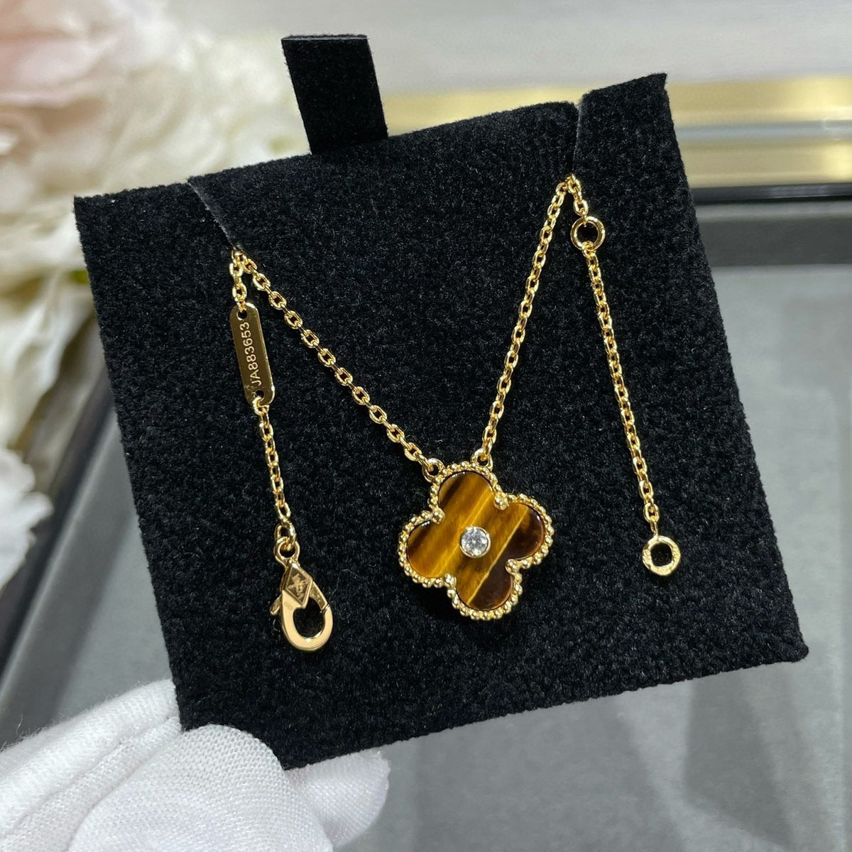 Clover 15mm Diamond and Yellow Tiger's Eye Agate Necklace – LUX VERSE Luxury Designer Fashion Outlet