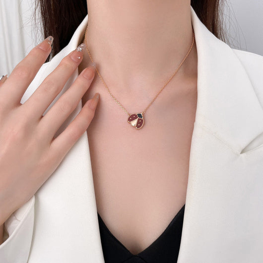 LUCKY  CARNELIANS LADYBUG NECKLACE