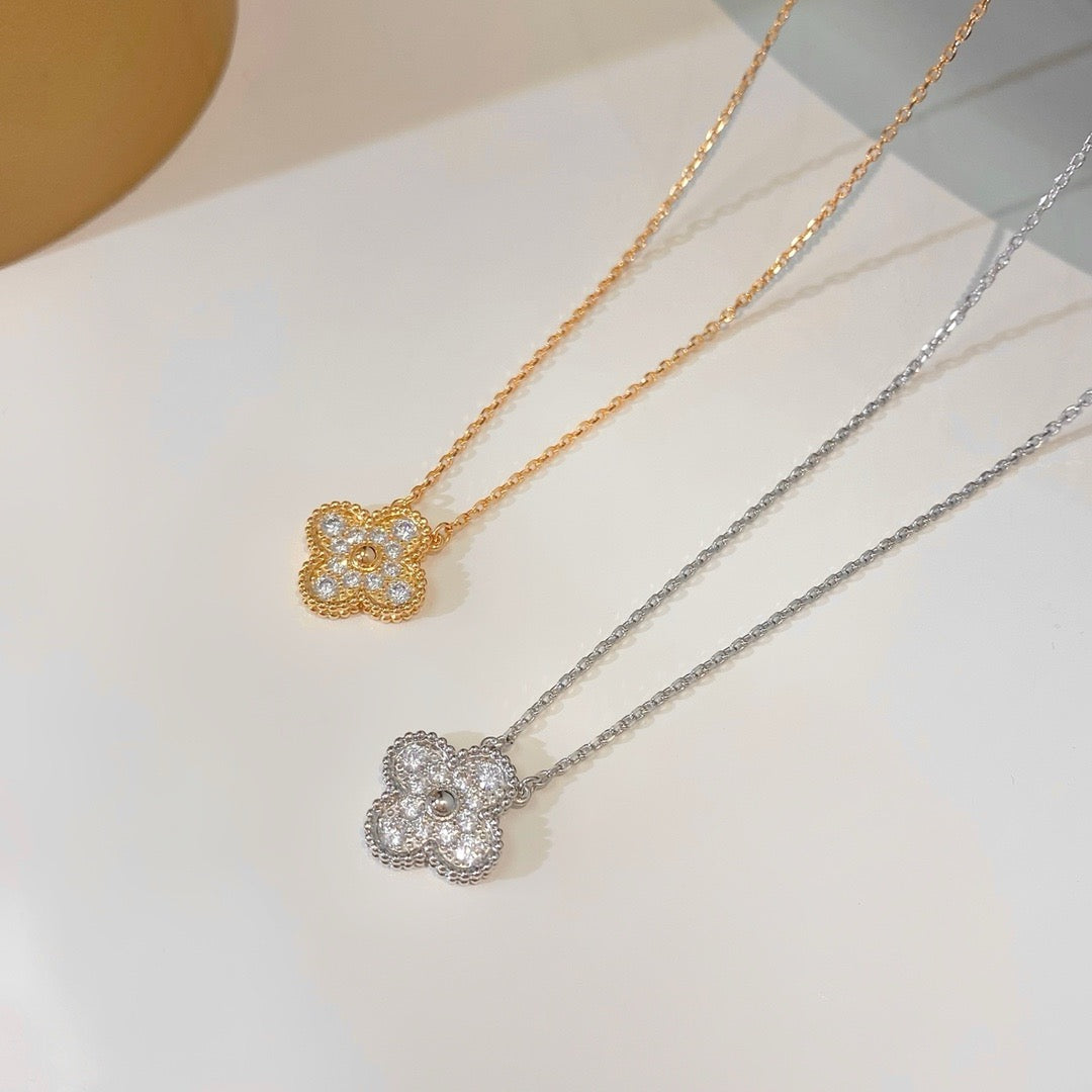 Clover 15mm Diamond Single Flower Necklace – LUX VERSE Luxury Designer Fashion Outlet