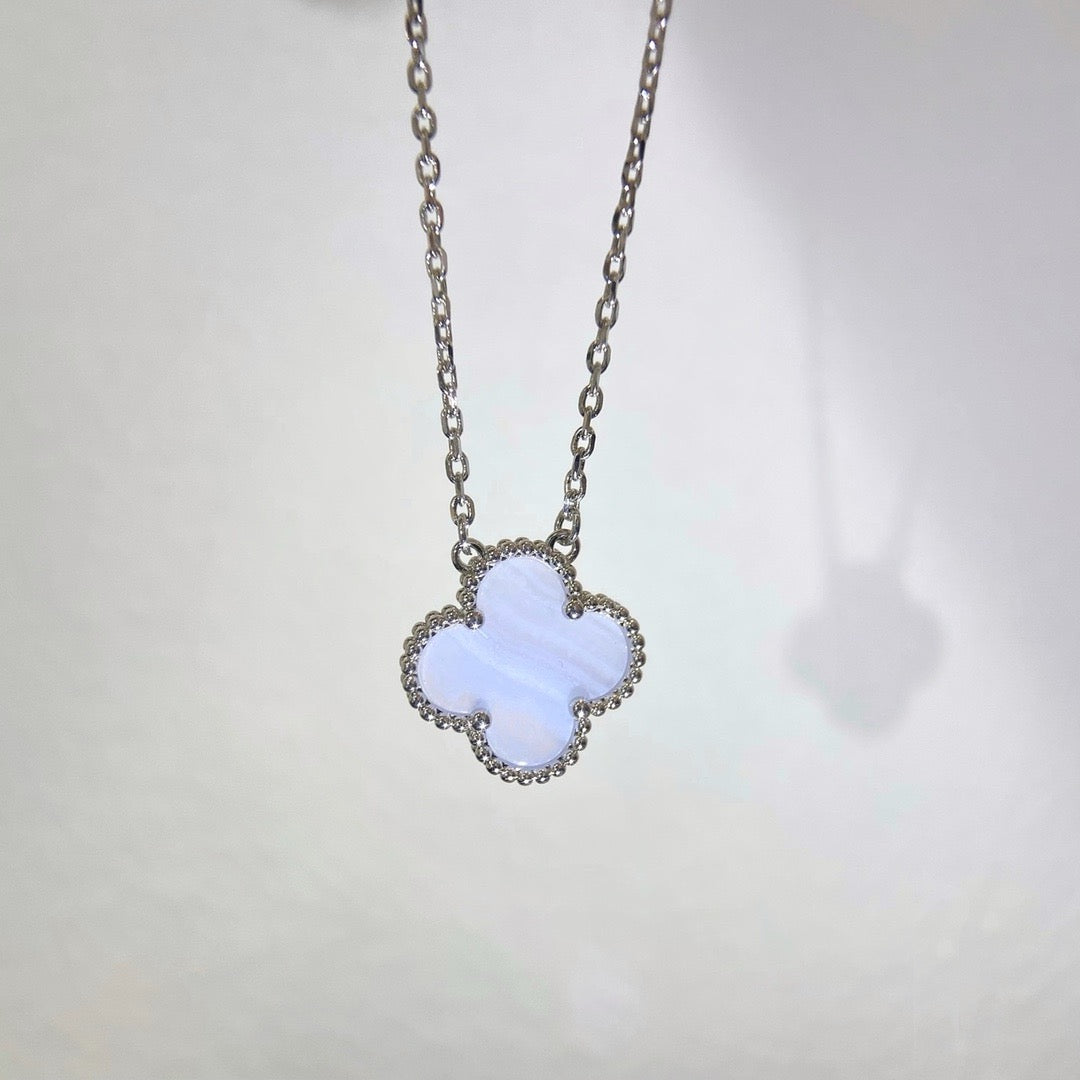 Clover 15mm Blue Chalcedony Necklace Silver – LUX VERSE Luxury Designer Fashion Outlet