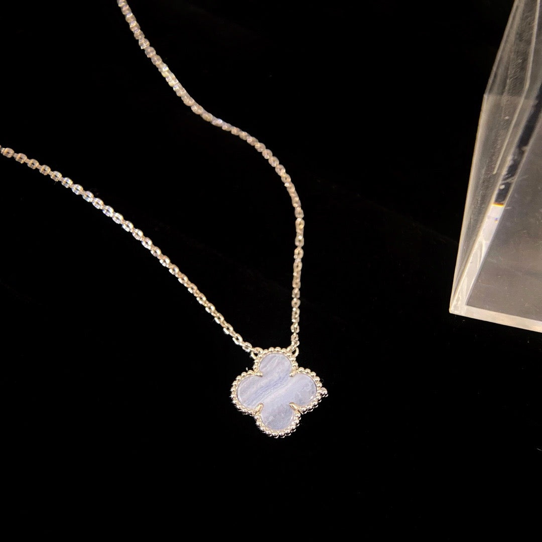 Clover 15mm Blue Chalcedony Necklace Silver – LUX VERSE Luxury Designer Fashion Outlet