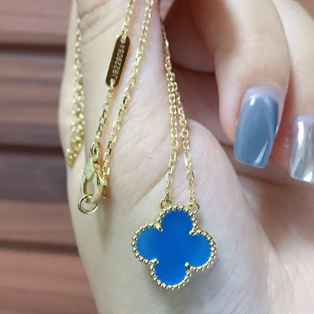 Clover 15mm Blue Agate Necklace – LUX VERSE Luxury Designer Fashion Outlet