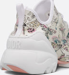 D-Connect Printed Sneaker – the white cotton upper embroidered with the lemon yellow Toile de Jouy Sauvage motif – LUX VERSE Luxury Designer Fashion Outlet
