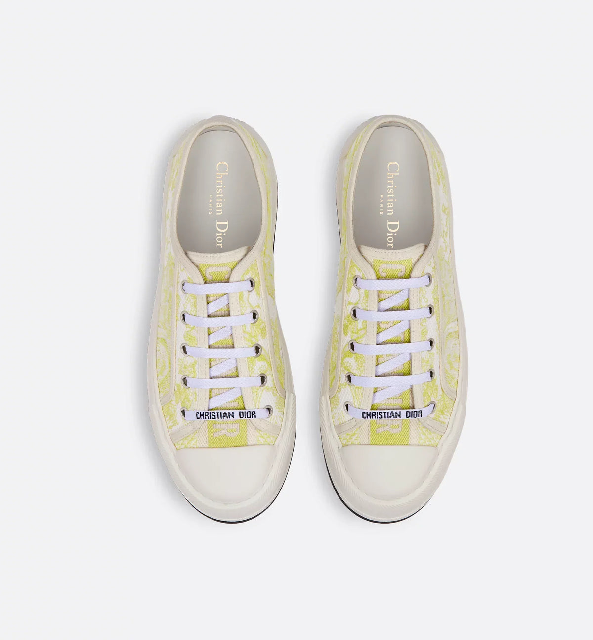 Riviera Walk'n'Platform Sneaker – the white cotton upper embroidered with the lemon yellow Toile de Jouy Sauvage motif – LUX VERSE Luxury Designer Fashion Outlet