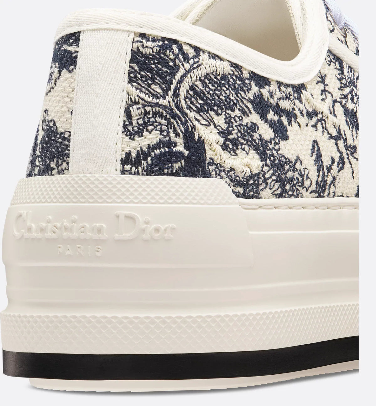 Walk'n'Platform modern Sneaker – the white cotton upper embroidered with blue Toile de Jouy Sauvage motif reveals – LUX VERSE Luxury Designer Fashion Outlet