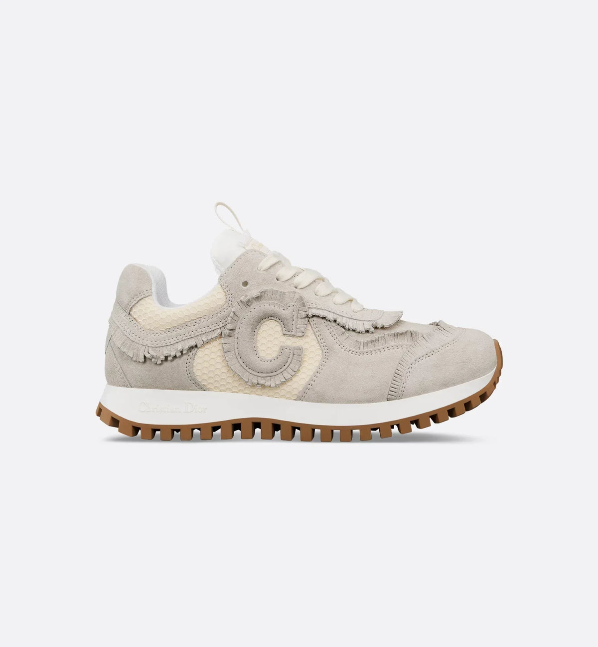 C'est Sneaker Suede Calfskin – the pairing of ecru suede calfskin and mesh is enhanced by the letters C and D on – LUX VERSE Luxury Designer Fashion Outlet