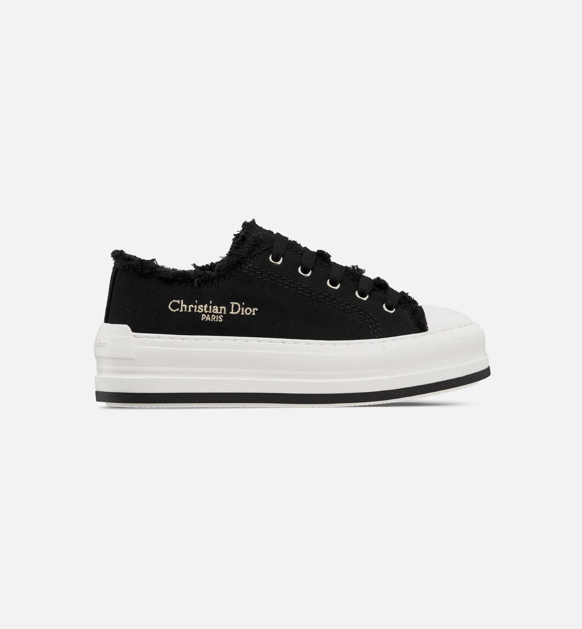 Walk'n'Platform Embroidered Sneaker – the black cotton canvas upper is distinguished by fringed finishes and the Christian – LUX VERSE Luxury Designer Fashion Outlet