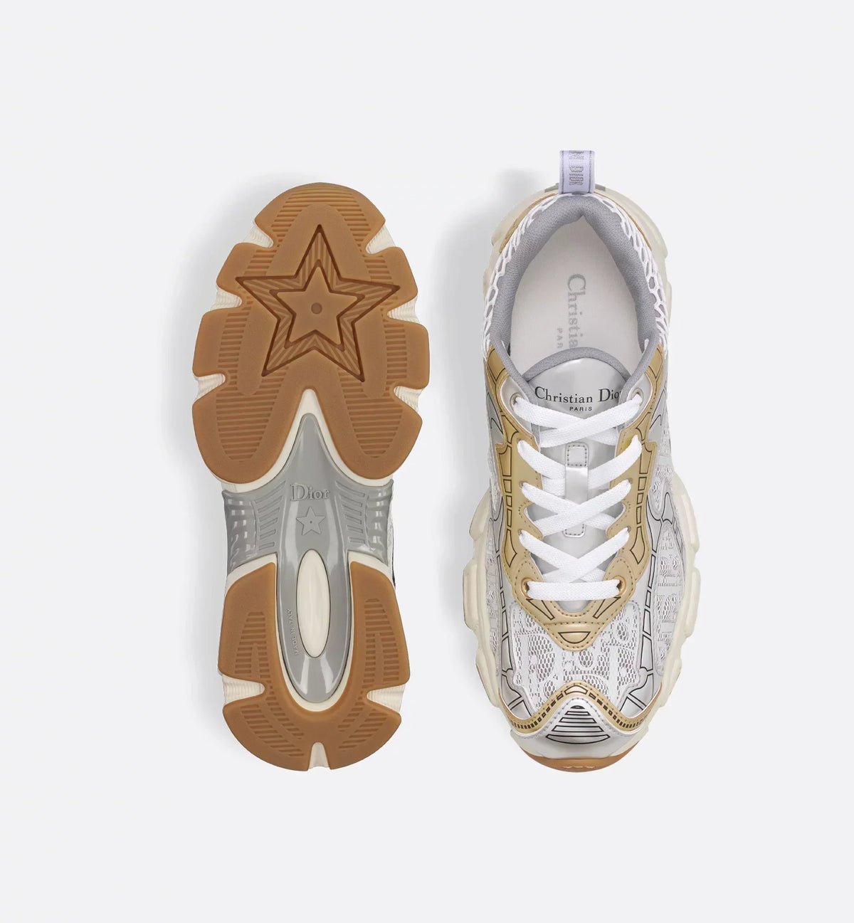 Vibe Sneaker – white mesh printed with the Oblique motif is combined with gold- and silver-tone – LUX VERSE Luxury Designer Fashion Outlet