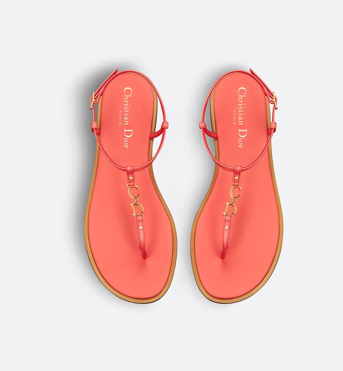 C'est Comfort Thong Sandal – crafted in coral calfskin, the thin straps are highlighted by gold-finish metal C – LUX VERSE Luxury Designer Fashion Outlet