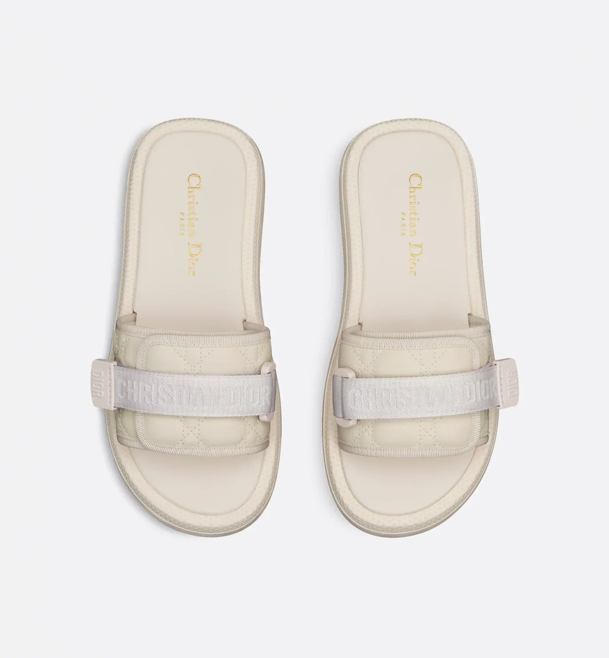Evolution Cannage Leather Slide – the white leather-effect fabric upper is quilted with the Cannage motif and is – LUX VERSE Luxury Designer Fashion Outlet