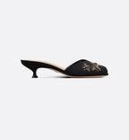 D-Dream Heeled Slide – the black fabric upper showcases the House's hallmark bee motif delicately – LUX VERSE Luxury Designer Fashion Outlet