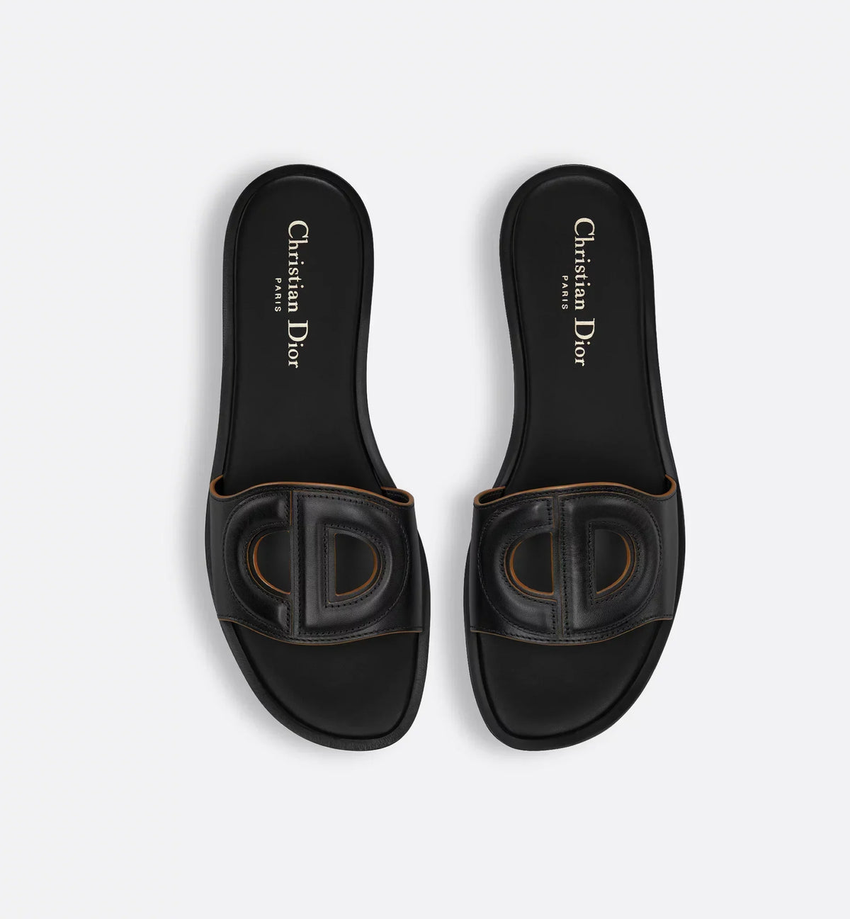 D-Club Slide Calfskin – the black calfskin upper with contrasting dyed edges is embellished with an openwork – LUX VERSE Luxury Designer Fashion Outlet