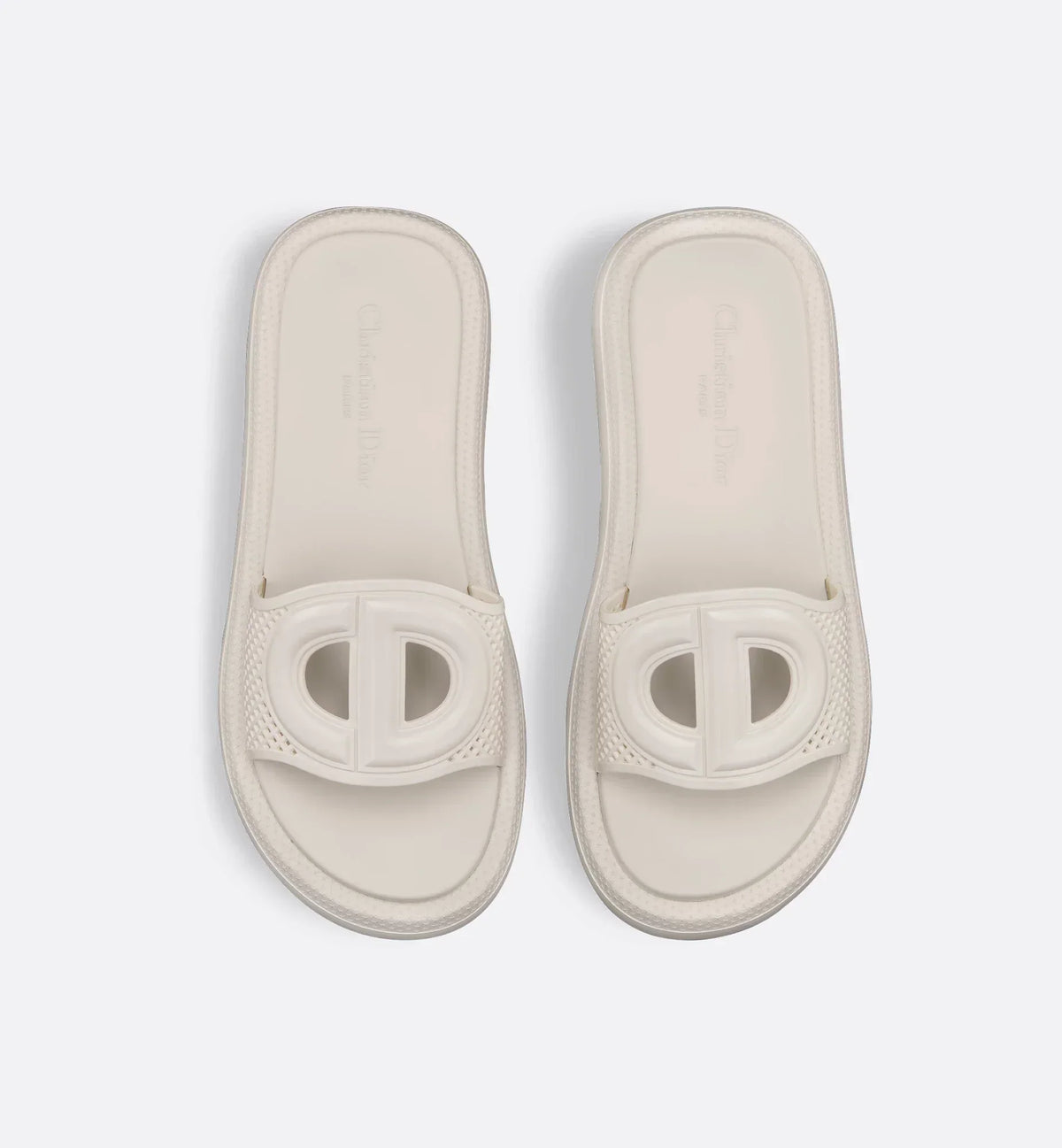 D-Club Signature Slide – made entirely from white rubber, it features an openwork upper with a tonal CD – LUX VERSE Luxury Designer Fashion Outlet
