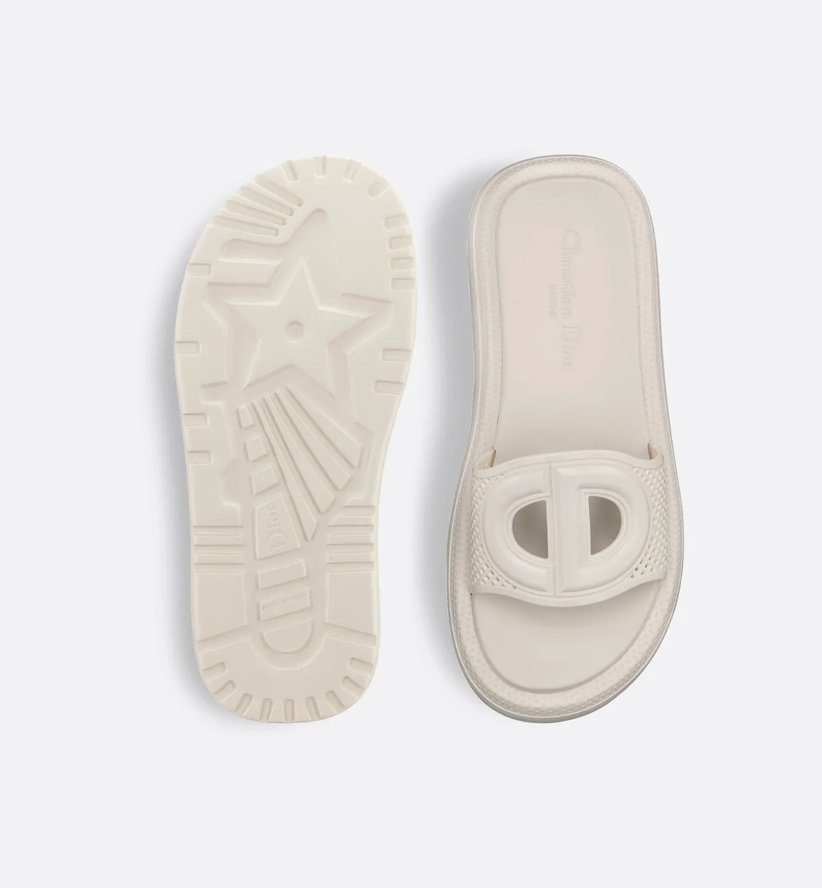 D-Club Signature Slide – made entirely from white rubber, it features an openwork upper with a tonal CD – LUX VERSE Luxury Designer Fashion Outlet