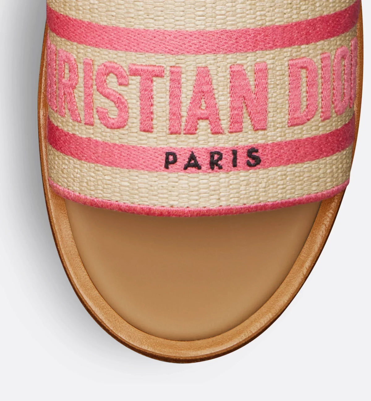 Dway Platform Slide – the natural raffia and candy pink cotton upper is embroidered with the instantly – LUX VERSE Luxury Designer Fashion Outlet