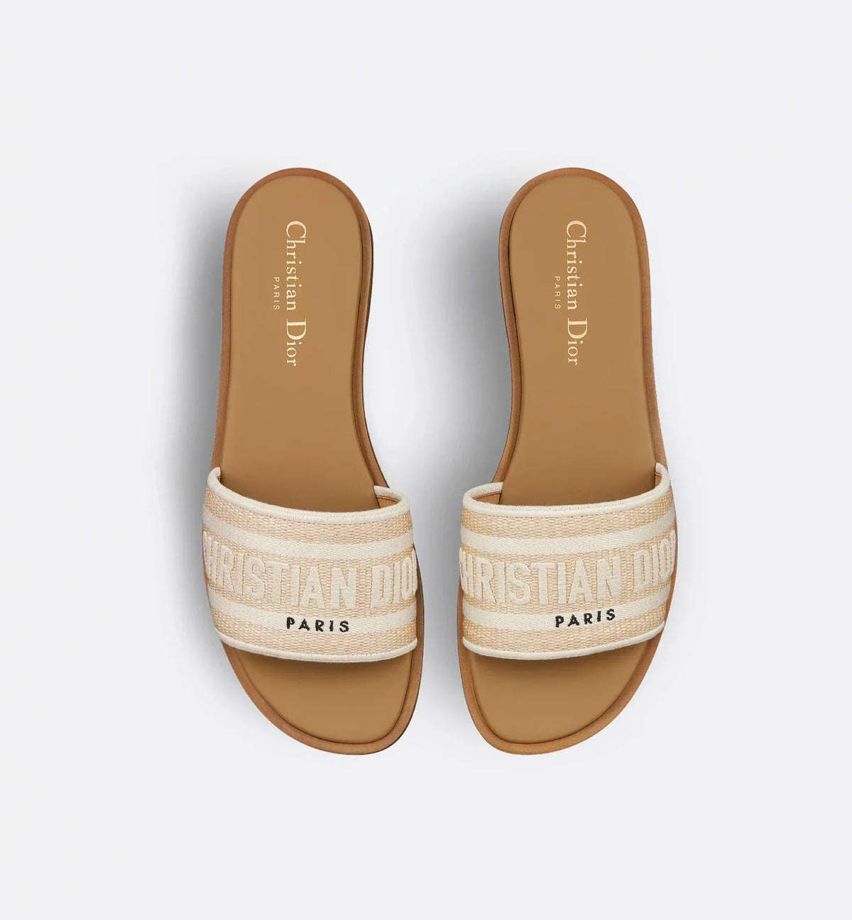 Dway Trendy Slide – the natural raffia and white cotton upper is embroidered with the instantly – LUX VERSE Luxury Designer Fashion Outlet