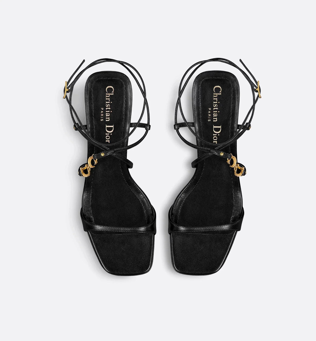 C'est Elegant Heeled Sandal – gold-finish metal C and D initials on the side Adjustable buckled ankle strap – LUX VERSE Luxury Designer Fashion Outlet