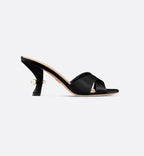 Tribales Heeled Slide – the black satin upper is accented by an 8-cm (3) comma heel embellished with white – LUX VERSE Luxury Designer Fashion Outlet