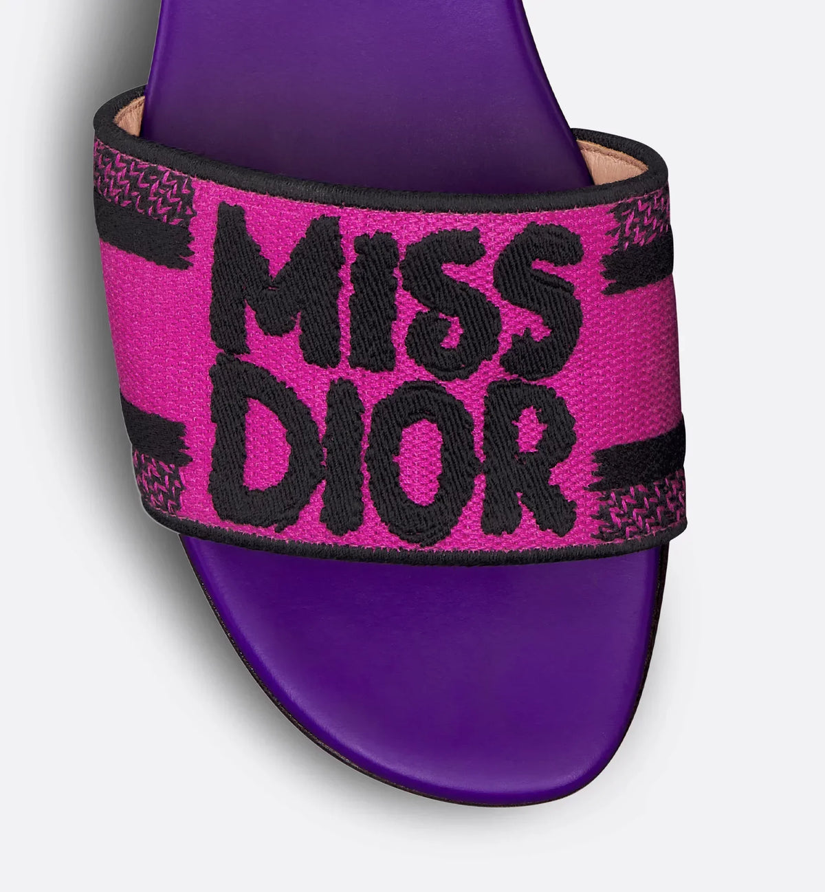 Dway Leather Slide – the Dway slide features a black upper embroidered with the white Miss Graffiti – LUX VERSE Luxury Designer Fashion Outlet