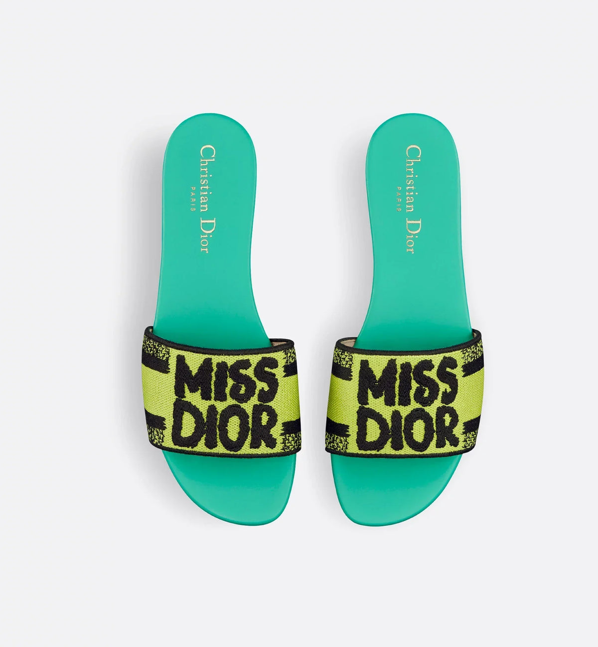Dway Leather Slide – the Dway slide features a black upper embroidered with the white Miss Graffiti – LUX VERSE Luxury Designer Fashion Outlet
