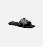 Dway Calfskin Slide – the black calfskin upper features a gold-finish studded Miss on one foot and on – LUX VERSE Luxury Designer Fashion Outlet