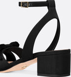 Heeled Sandal – the black fringed grosgrain upper features a deconstructed bow on the front – LUX VERSE Luxury Designer Fashion Outlet