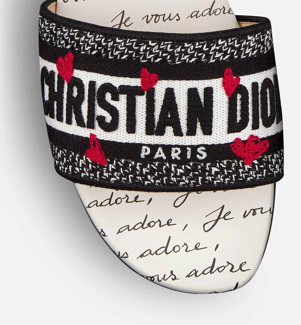 Dway Slide Adore Motif – the white upper is embroidered with the black Christian Paris signature and is – LUX VERSE Luxury Designer Fashion Outlet