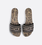 Dway Christian Signature Slide – the beige and black cotton upper, embroidered with the Christian Paris signature, – LUX VERSE Luxury Designer Fashion Outlet