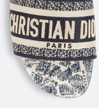 Dway Slide Paris Motif – the white and navy blue cotton upper, embroidered with the Christian Paris – LUX VERSE Luxury Designer Fashion Outlet