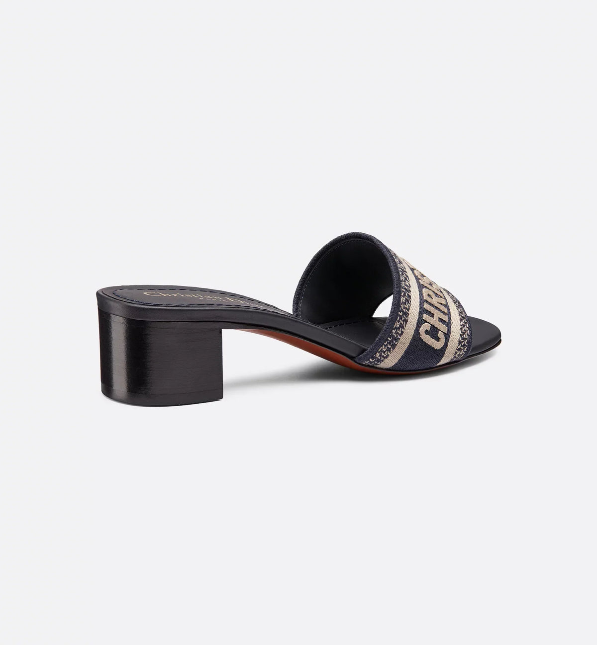 Dway Heeled Embroidered Slide – the slide's upper features a deep blue embroidered'CHRISTIAN'signature – LUX VERSE Luxury Designer Fashion Outlet