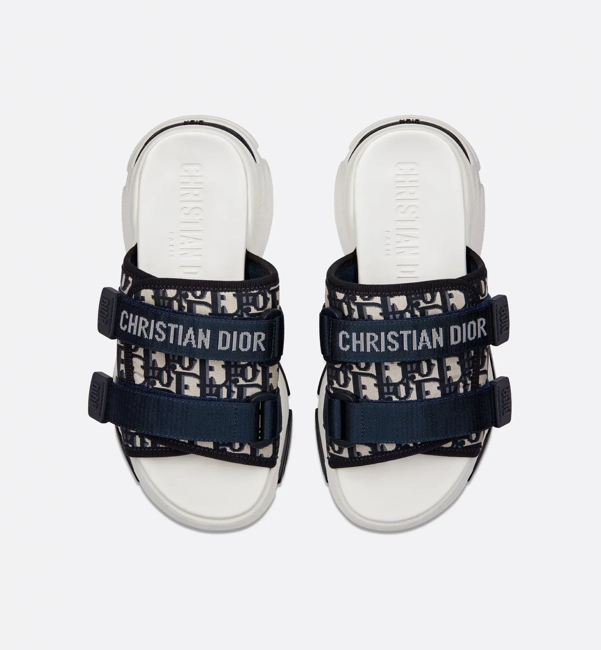 D-Wander Oblique Slide – the deep blue Oblique motif on the upper and the'CHRISTIAN'signature on the upper – LUX VERSE Luxury Designer Fashion Outlet