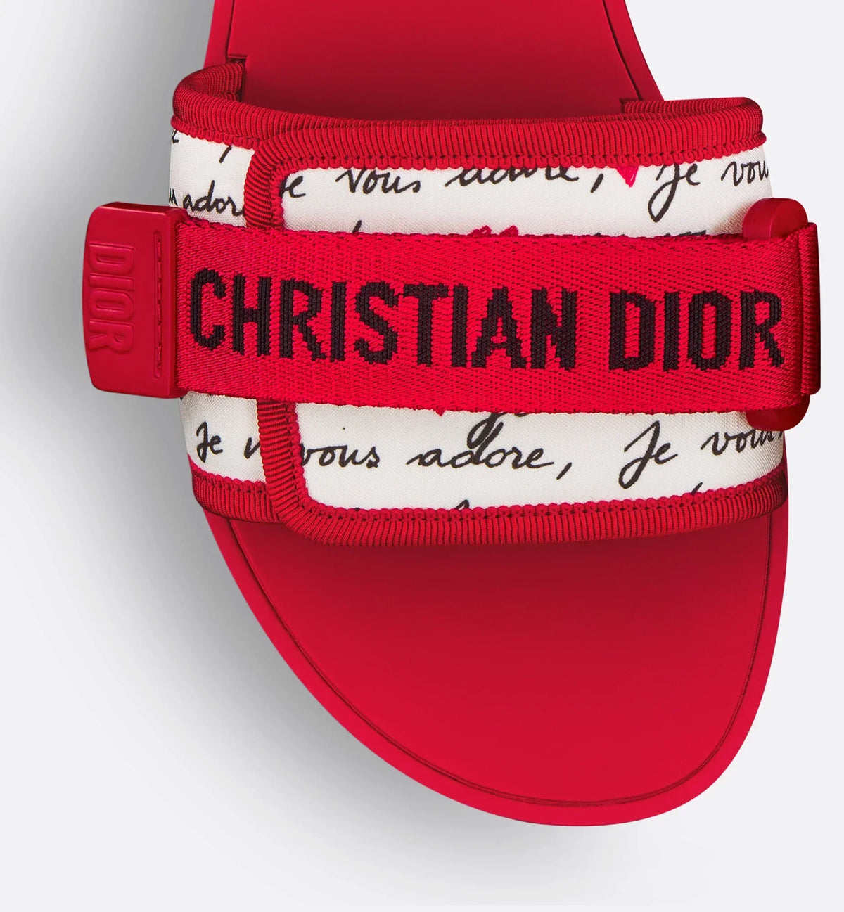 Evolution Slide – the Christian signature self-fastening strap adorns the white technical fabric – LUX VERSE Luxury Designer Fashion Outlet