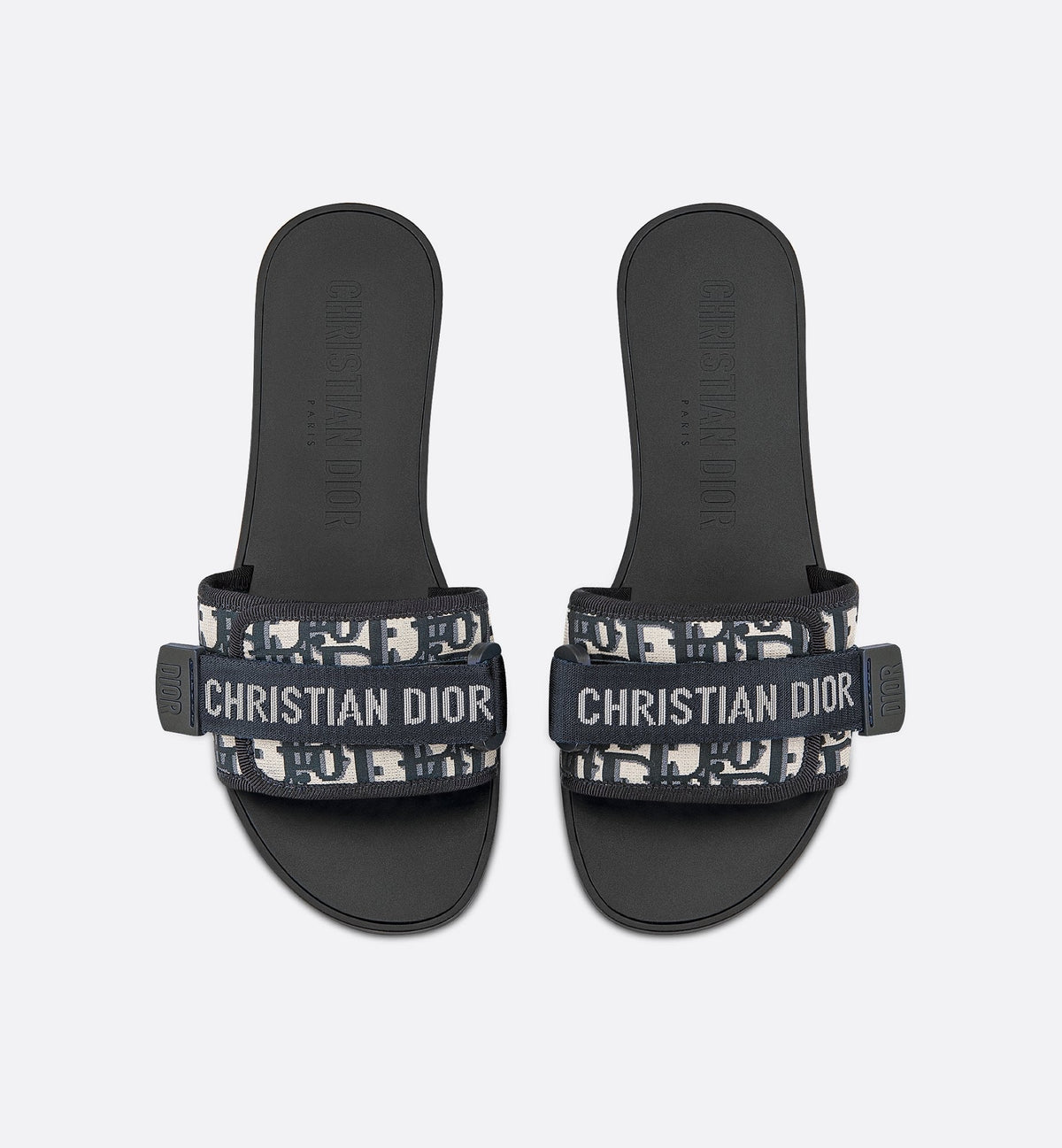 Evolution Trendy Slide – the adjustable nylon strap features a'CHRISTIAN'signature, covering a deep blue – LUX VERSE Luxury Designer Fashion Outlet