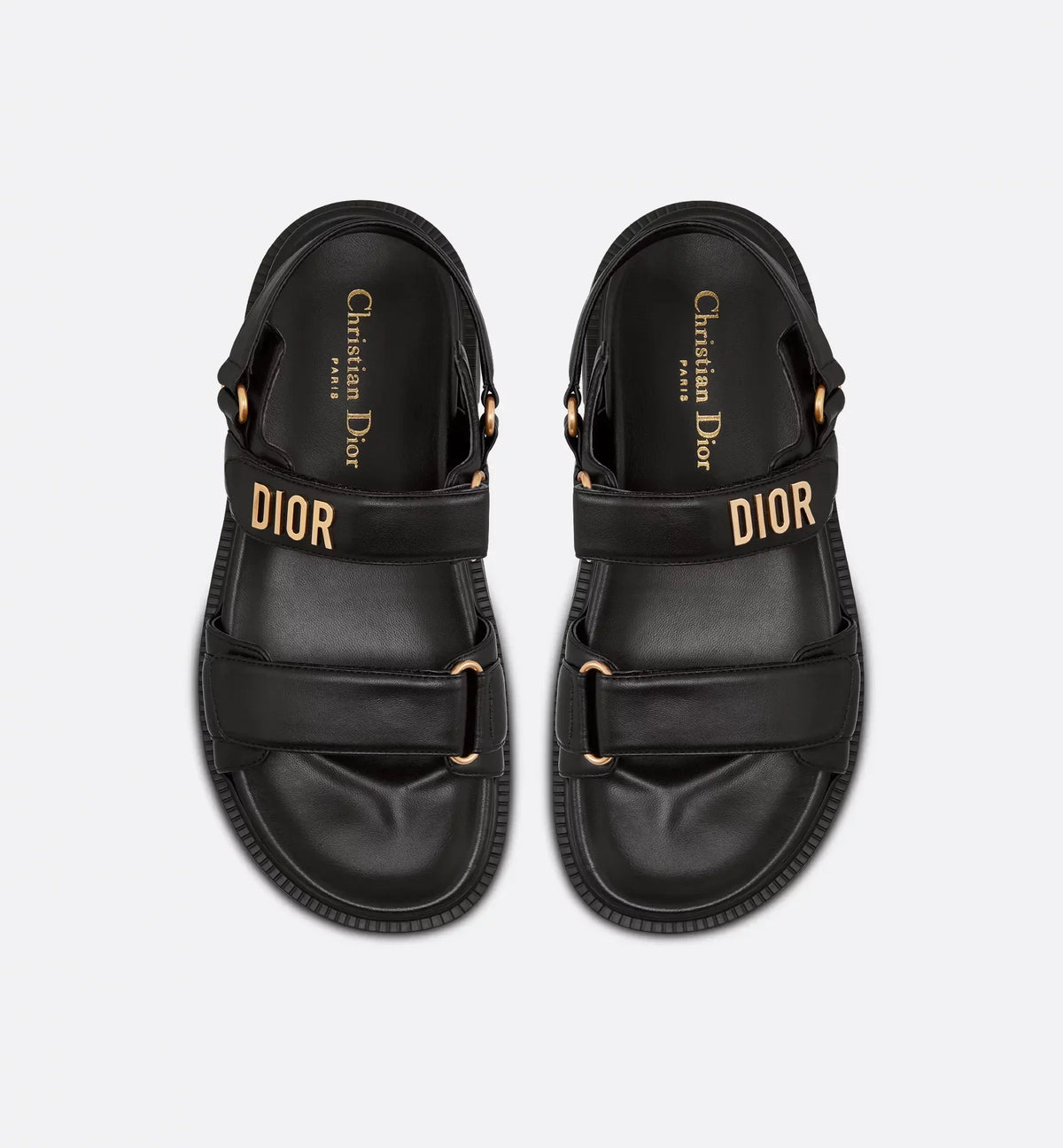 DIORACT Lambskin Sandal – scratch straps further enhanced by a gold-finish metal signature on the upper band – LUX VERSE Luxury Designer Fashion Outlet