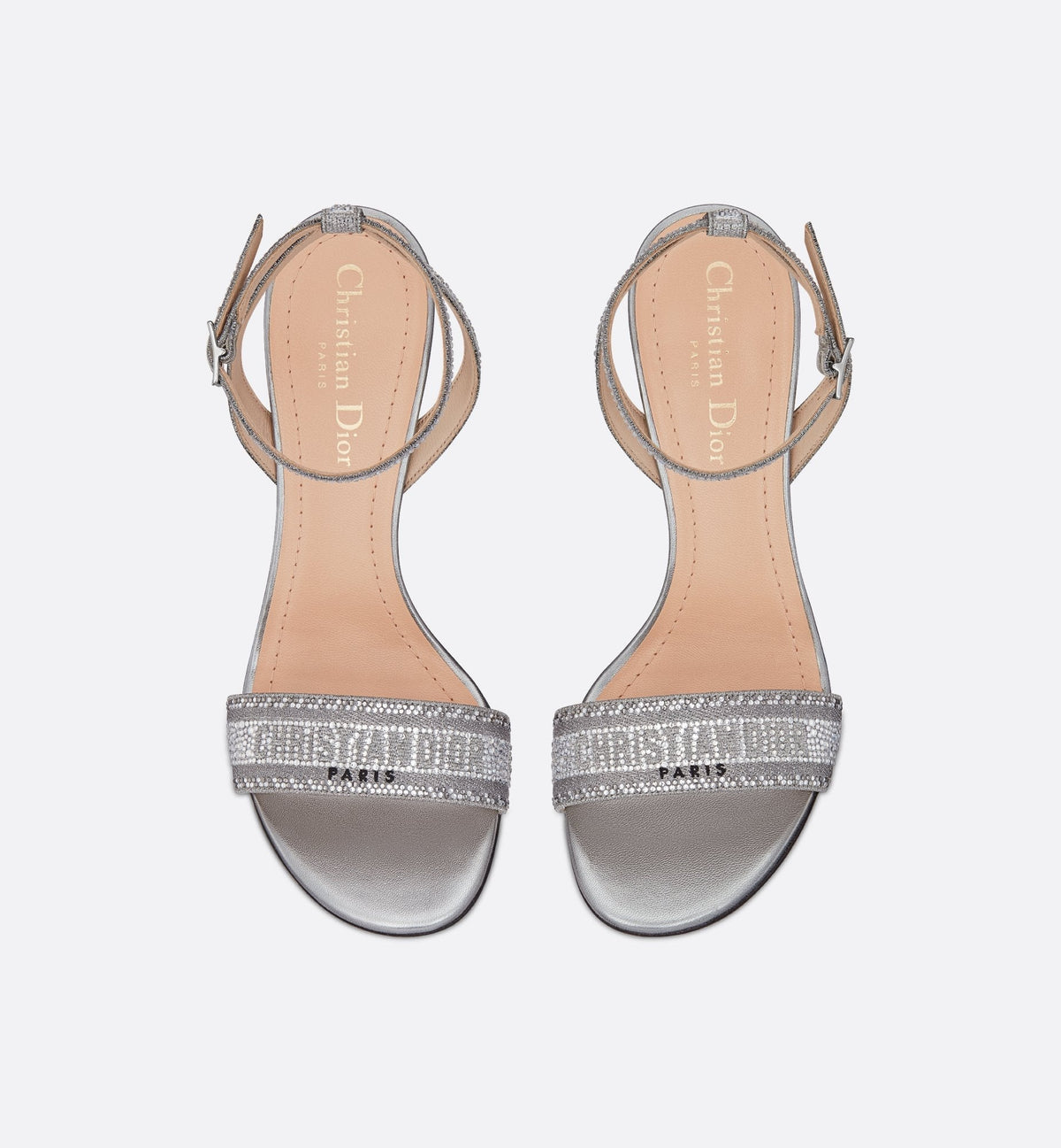 Dway High-Style Heeled Sandal – crafted in silver-tone cotton embroidered with metallic thread and further adorned – LUX VERSE Luxury Designer Fashion Outlet