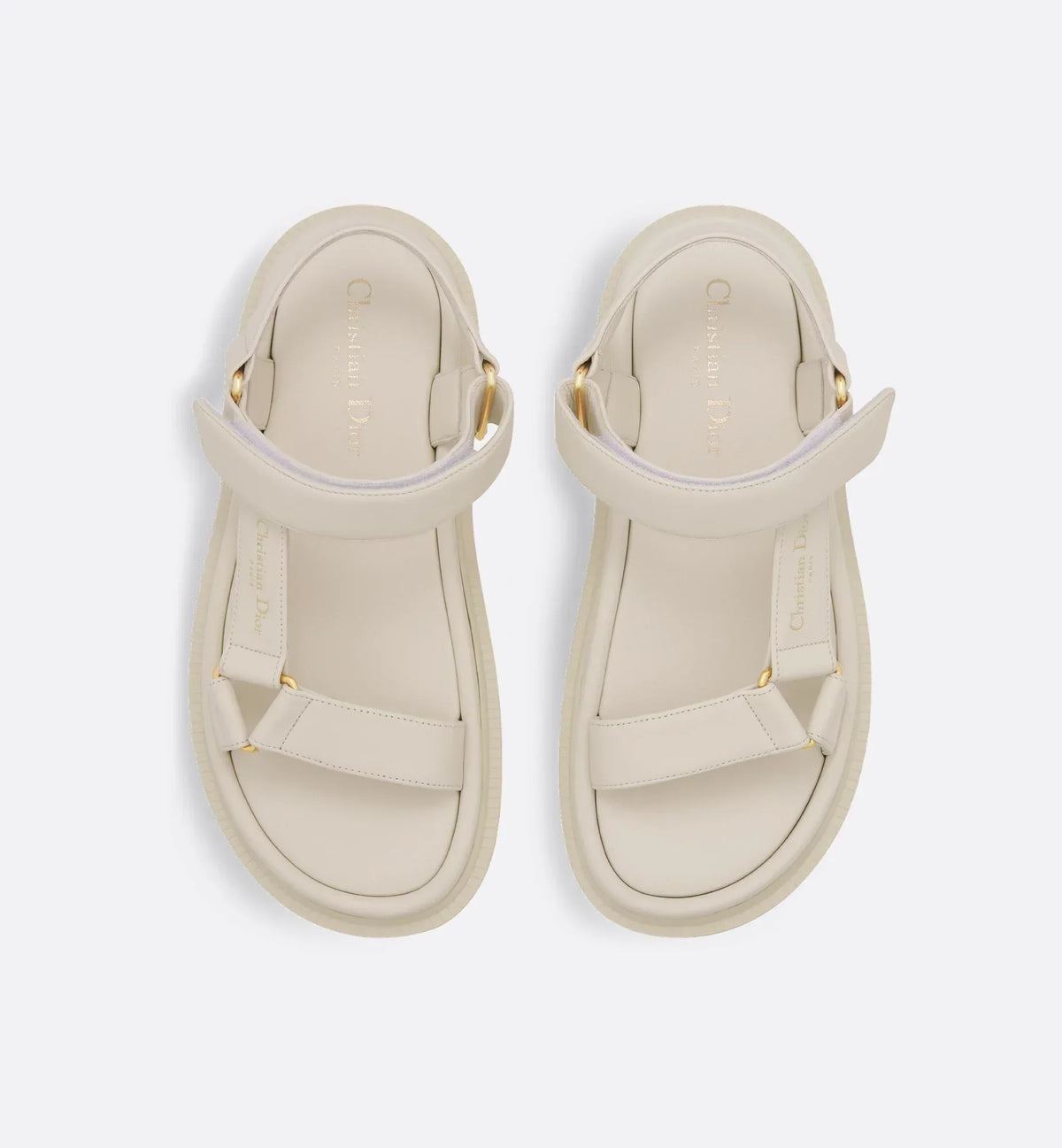 D-Wave Footwear Sandal – the style has white lambskin straps enhanced by the gold-tone Christian Paris – LUX VERSE Luxury Designer Fashion Outlet