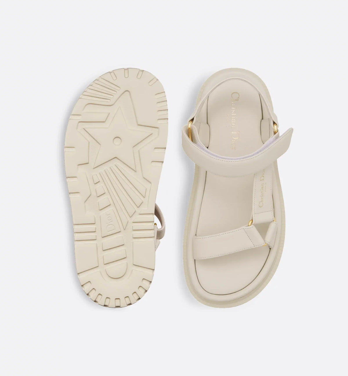D-Wave Footwear Sandal – the style has white lambskin straps enhanced by the gold-tone Christian Paris – LUX VERSE Luxury Designer Fashion Outlet