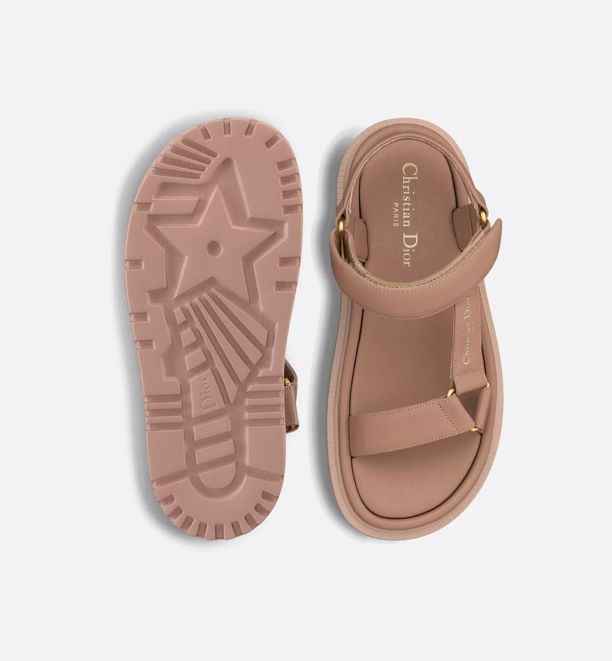 D-Wave aesthetic Sandal – the style has powder pink lambskin straps enhanced by the gold-tone Christian Paris – LUX VERSE Luxury Designer Fashion Outlet