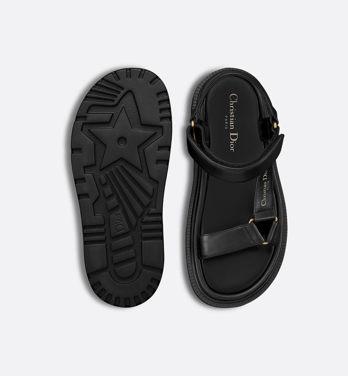 D-Wave Trendy Sandal – the style has black lambskin straps enhanced by the gold-tone Christian Paris – LUX VERSE Luxury Designer Fashion Outlet