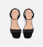 Dway Heeled Elegance Sandals – combining embroidered satin with black lambskin, it is distinguished by a play – LUX VERSE Luxury Designer Fashion Outlet
