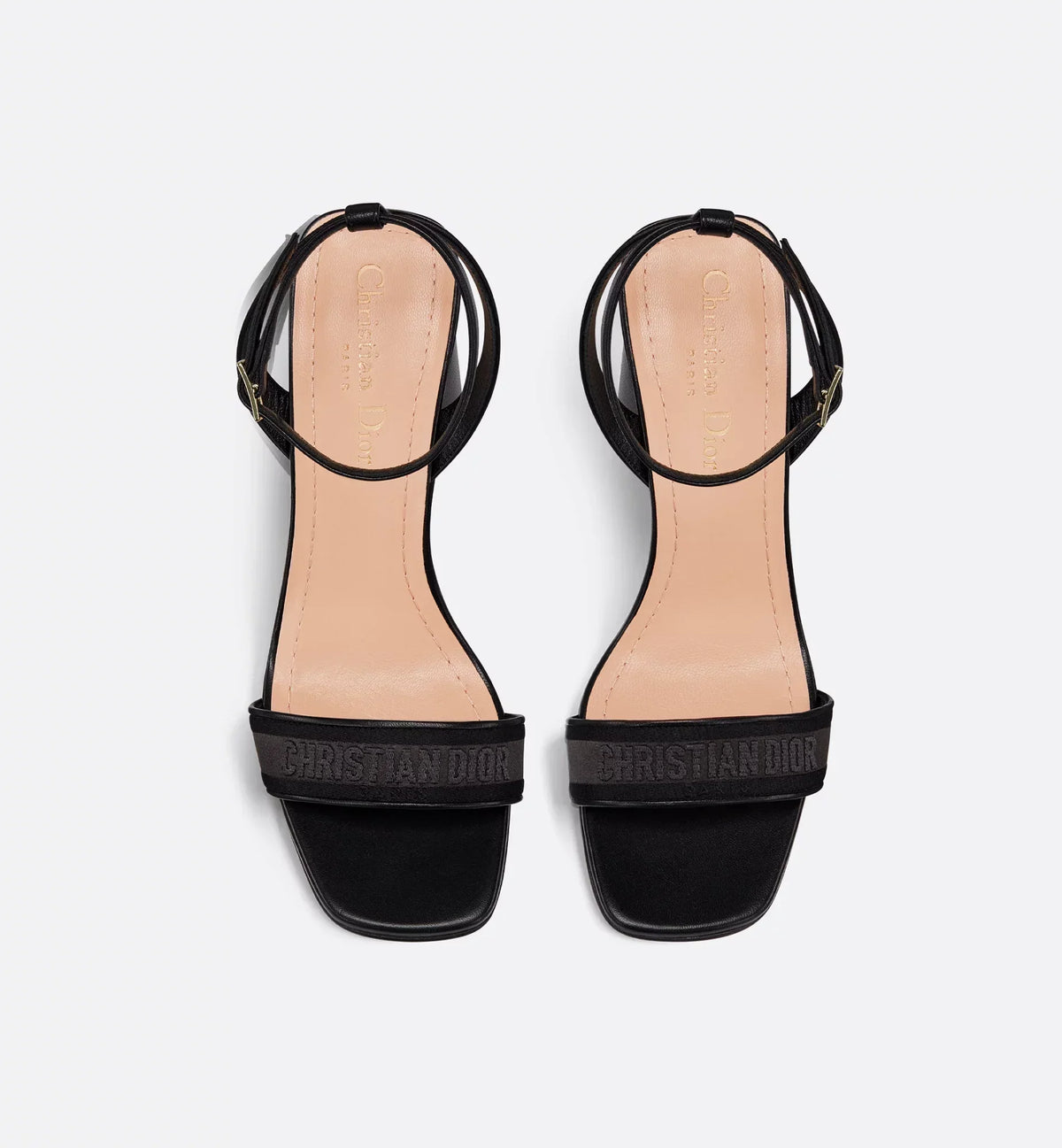 Dway Heeled Elegance Sandals – combining embroidered satin with black lambskin, it is distinguished by a play – LUX VERSE Luxury Designer Fashion Outlet