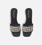 Dway Heeled Cotton Embroidered Slide – the deep blue cotton upper is embroidered with the instantly recognizable Christian – LUX VERSE Luxury Designer Fashion Outlet