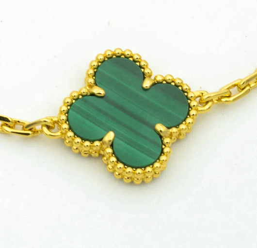 CLOVER  5 MOTIF MALACHITE DIAMOND BRACELET