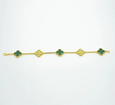 CLOVER  5 MOTIF MALACHITE DIAMOND BRACELET
