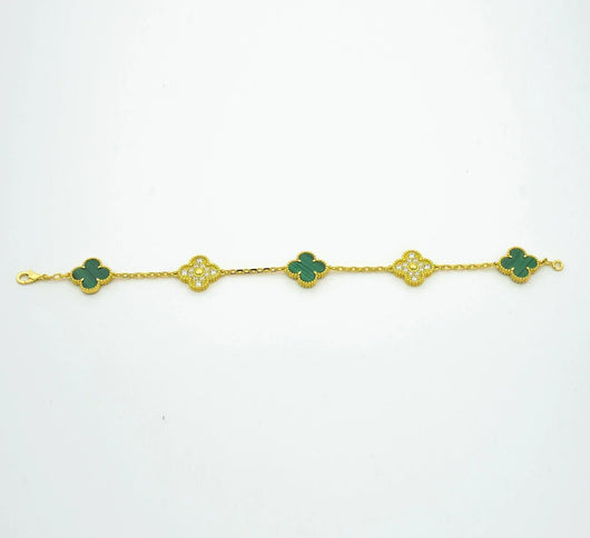 CLOVER  5 MOTIF MALACHITE DIAMOND BRACELET