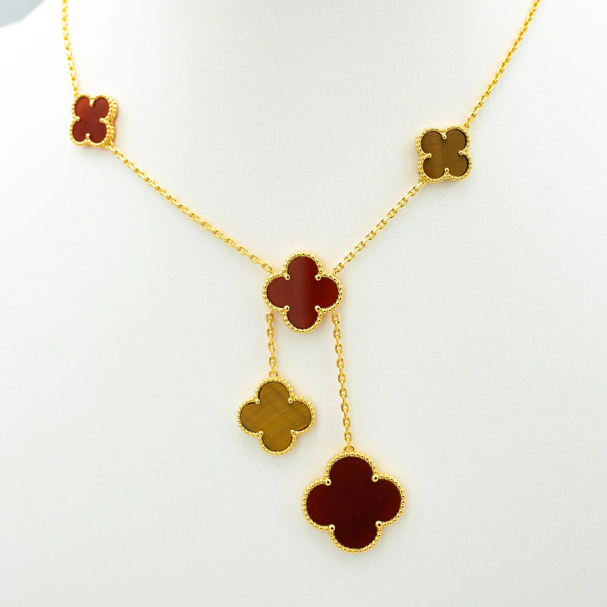Clover Tiger Eye Carnelian Necklace 6 Motif – LUX VERSE Luxury Designer Fashion Outlet