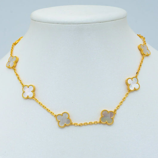 CLOVER VINTAGE WHITE MOP NECKLACE 10 MOTIFS